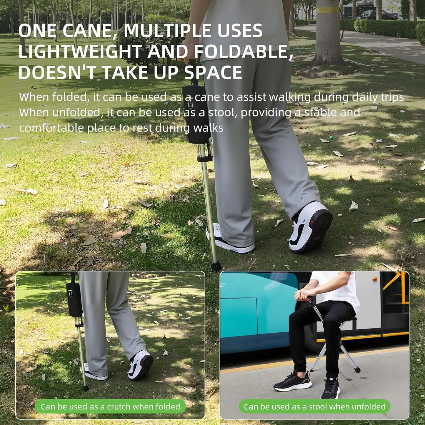 Electric Folding Hiking Pole with Seat, Lightweight Aluminum Walking Stick, Anti-Slip & Easy Carry
