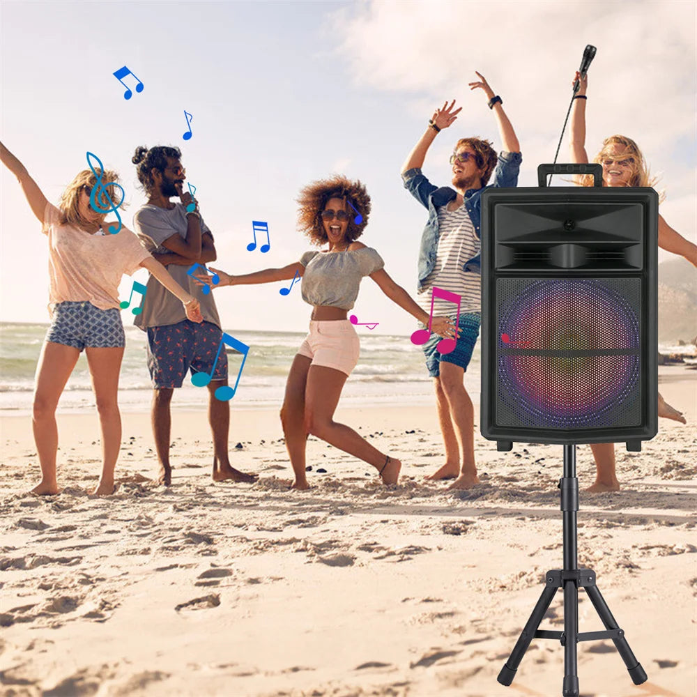 Portable Bluetooth Party Speaker 15" Subwoofer w/Stand Sound System Dj Karaoke RGB Light Rechargeable Outdoor Speaker with Mic