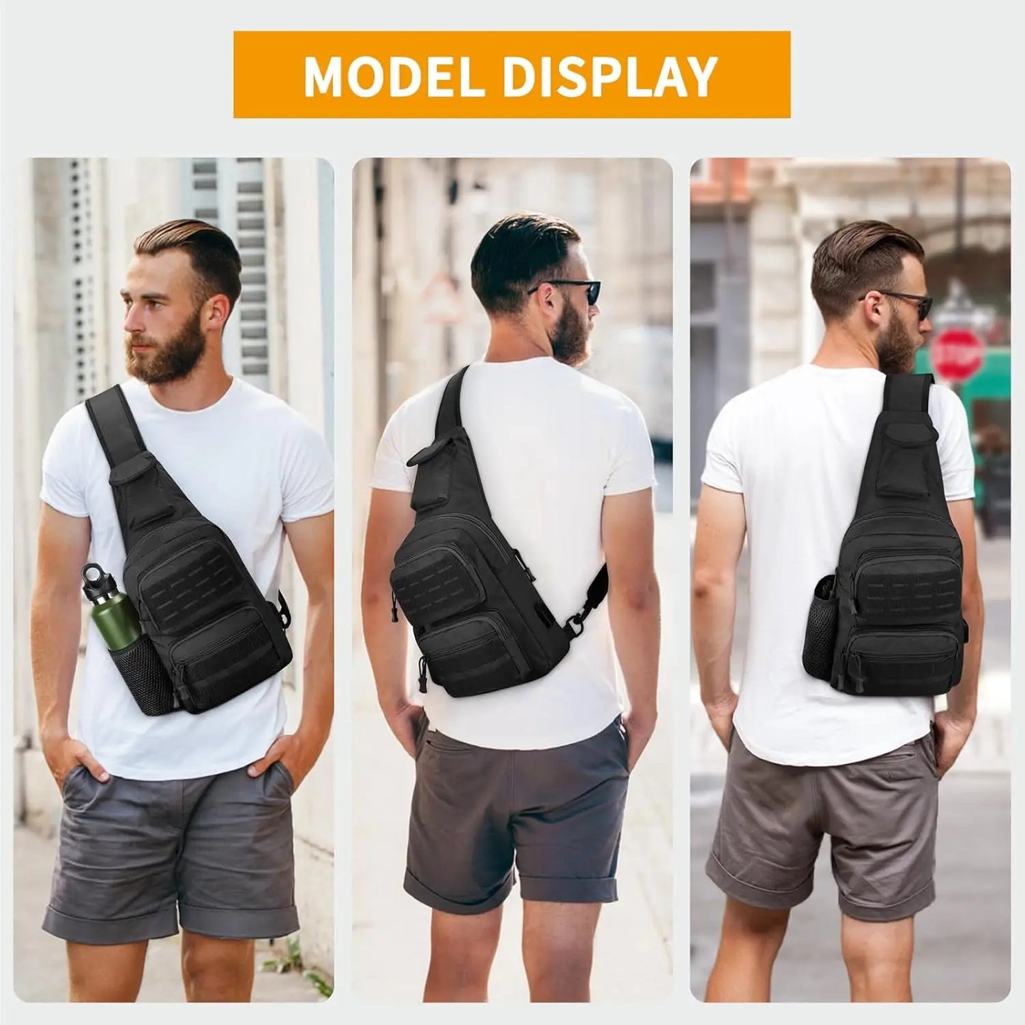 Tactical EDC Sling Bag Black Military One Strap Shoulder Backpack Small Molle Range Bags Chest Pack