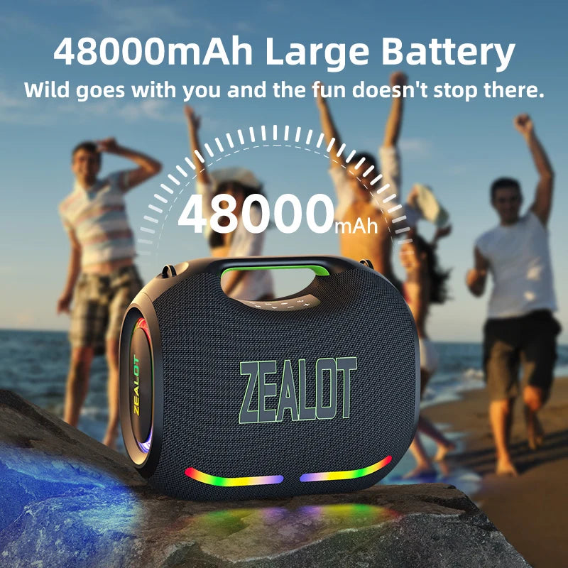 ZEALOT ZE21 250W Wireless Speaker, Outdoor Portable, 48000mAh Long Battery, With RGB Color Lights, Up To 18 Hours Of Play Time.