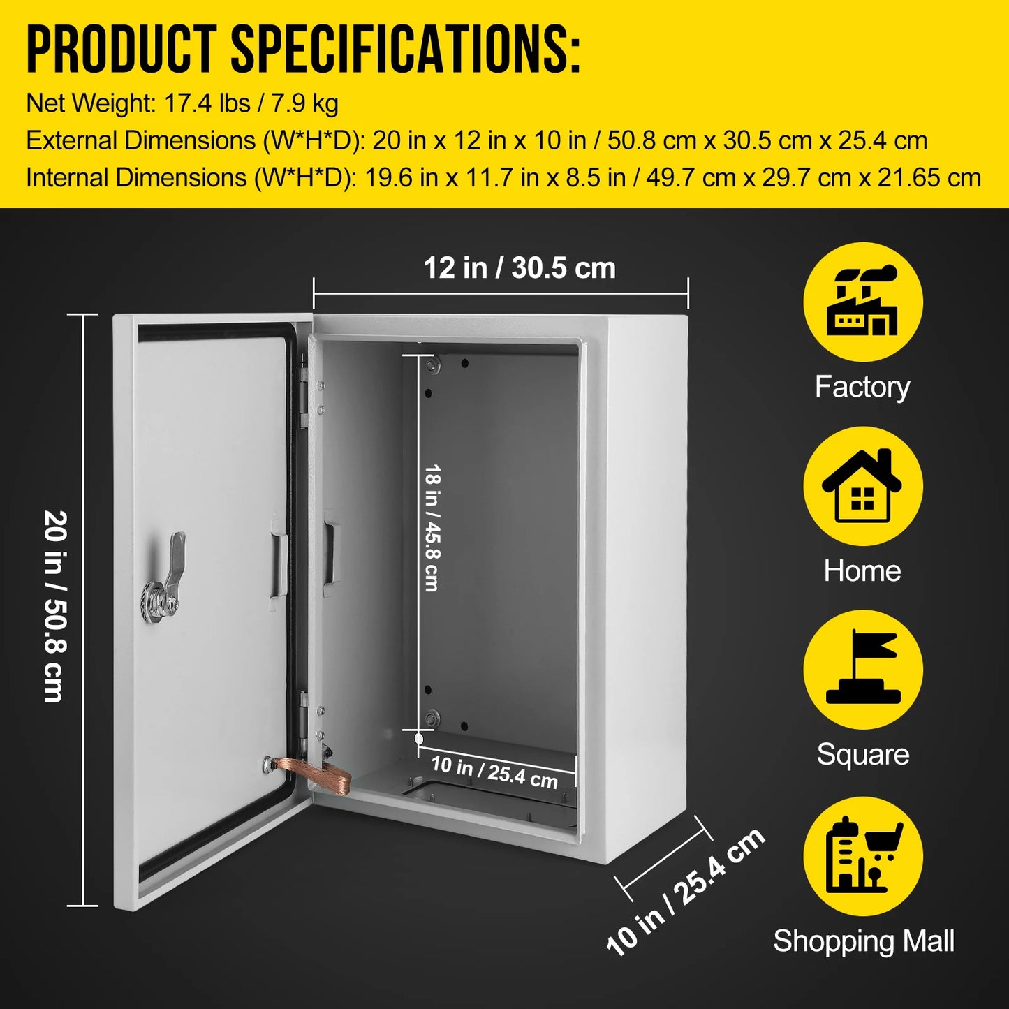 Electrical Box NEMA 4X Steel Waterproof & Dustproof Outdoor/Indoor Electrical Project Box Junction Boxes w/Lock & Mounting Plate