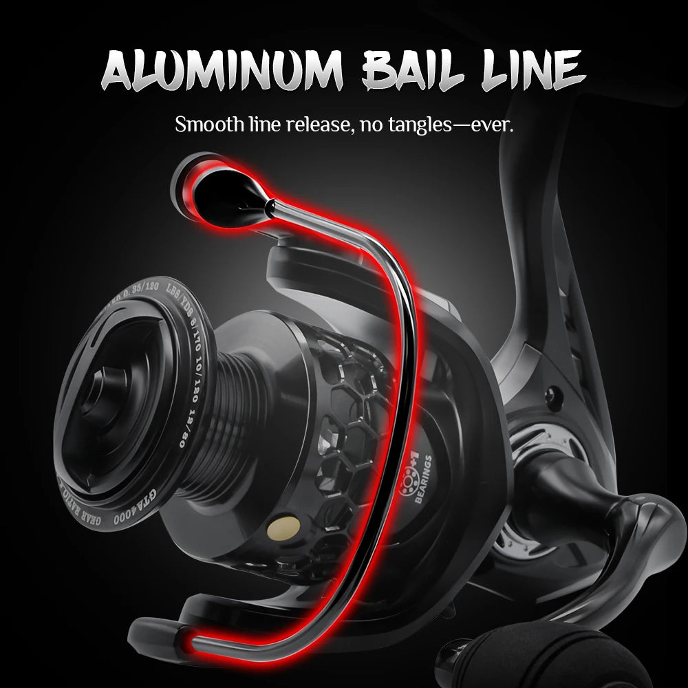 ROOBLINOS GTA2 Spinning Reel - 5+1 Bearings, 5.2:1 Gear Ratio, 15LB Drag Force, Metal Body with Anti-Reverse System