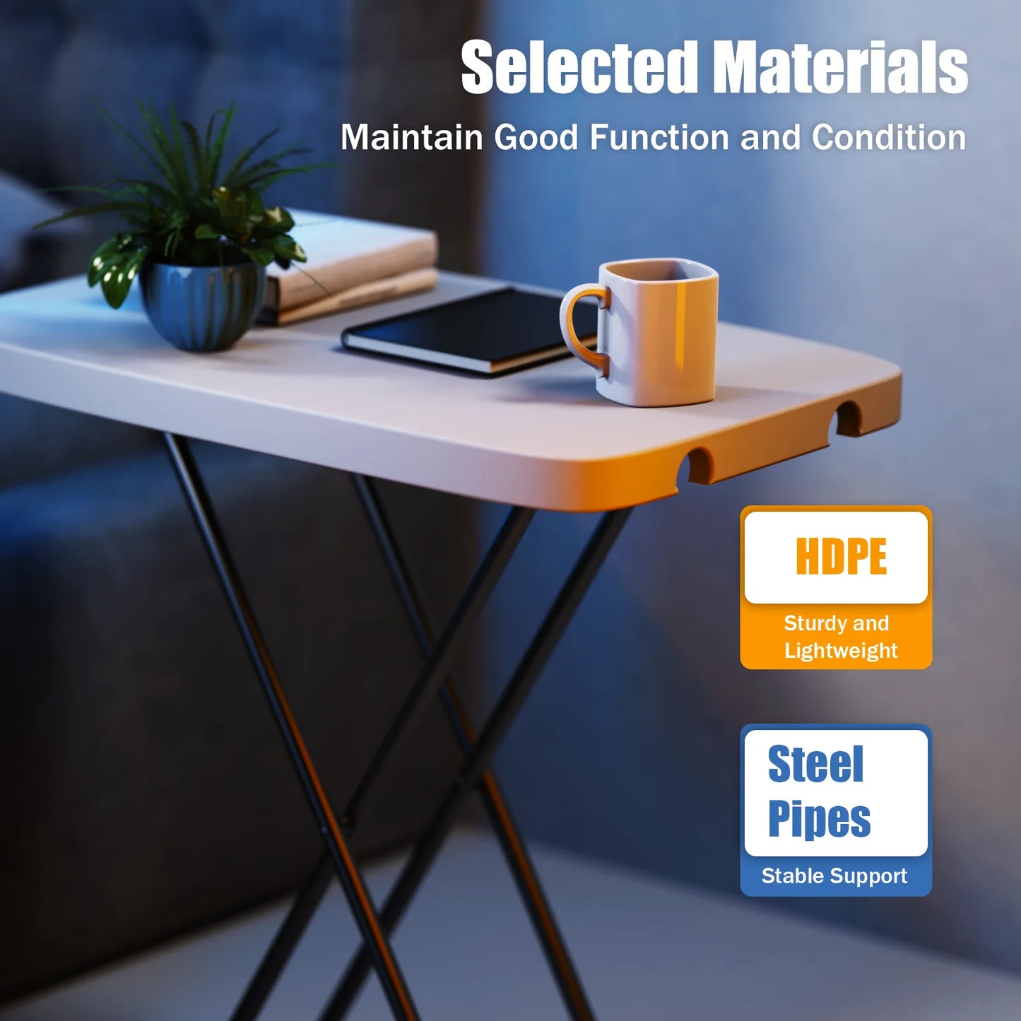 Multi-Functional Folding Table 77x50cm, 3 Height Adjustable Portable Desk for Living Room, Camping & Bedside Use