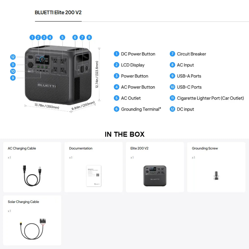 【Renew】BLUETTI Elite 200 V2 Portable Power Station 2600W 2073.6Wh High Capacity Solar Generator for Outdoor Camping