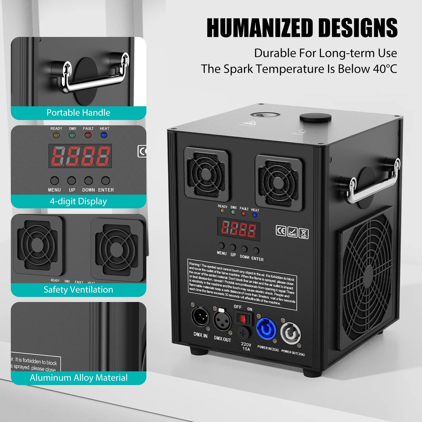 Fieryzeal 700W Cold Sparks Machine with Flightcase Indoor/Outdoor Electronic Flower Spraying Machine DJ Party Firework Machine