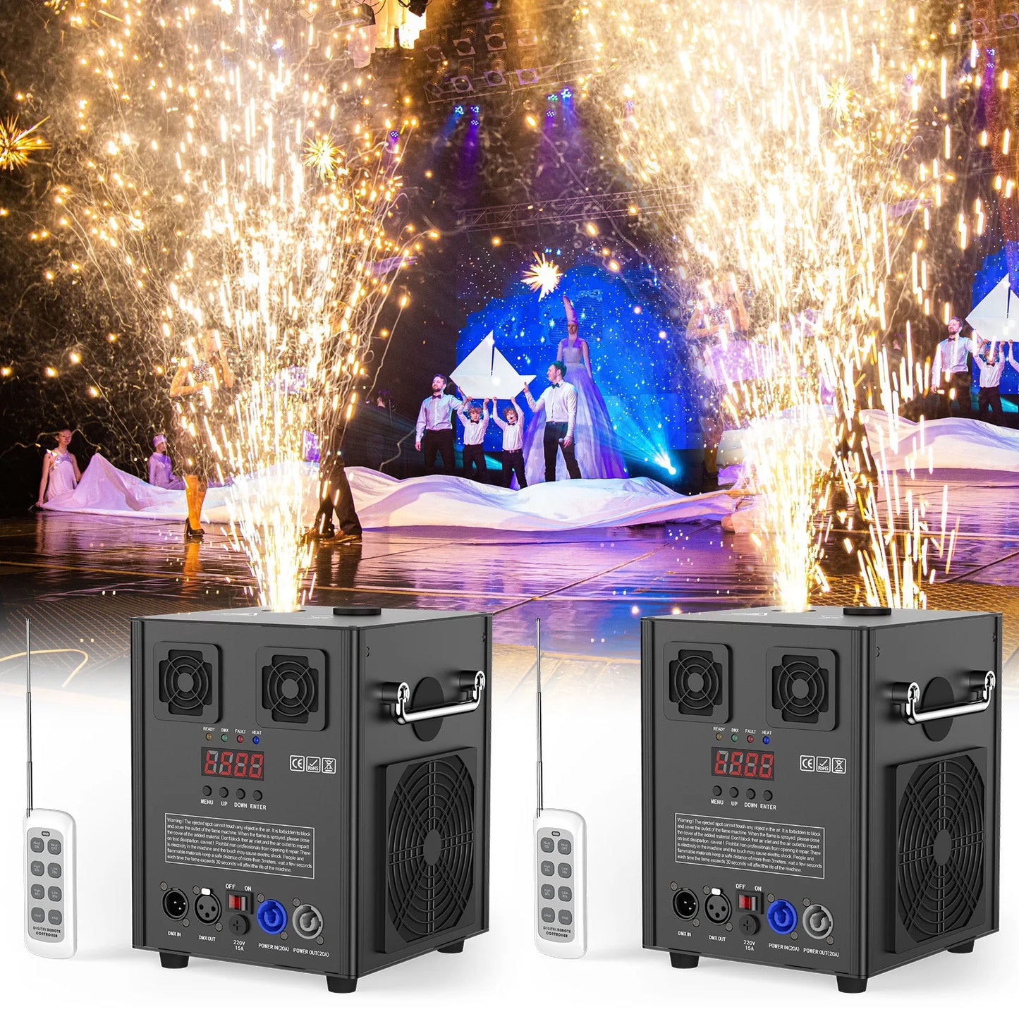 Fieryzeal 700W Cold Sparks Machine with Flightcase Indoor/Outdoor Electronic Flower Spraying Machine DJ Party Firework Machine