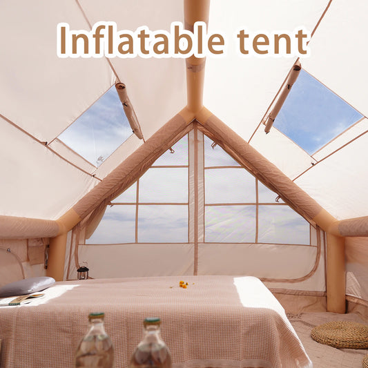 4-8 Person Inflatable Camping Tent - Quick-Setup Air Frame, 4-Season Waterproof Shelter with Stove Jack & Portable Design.