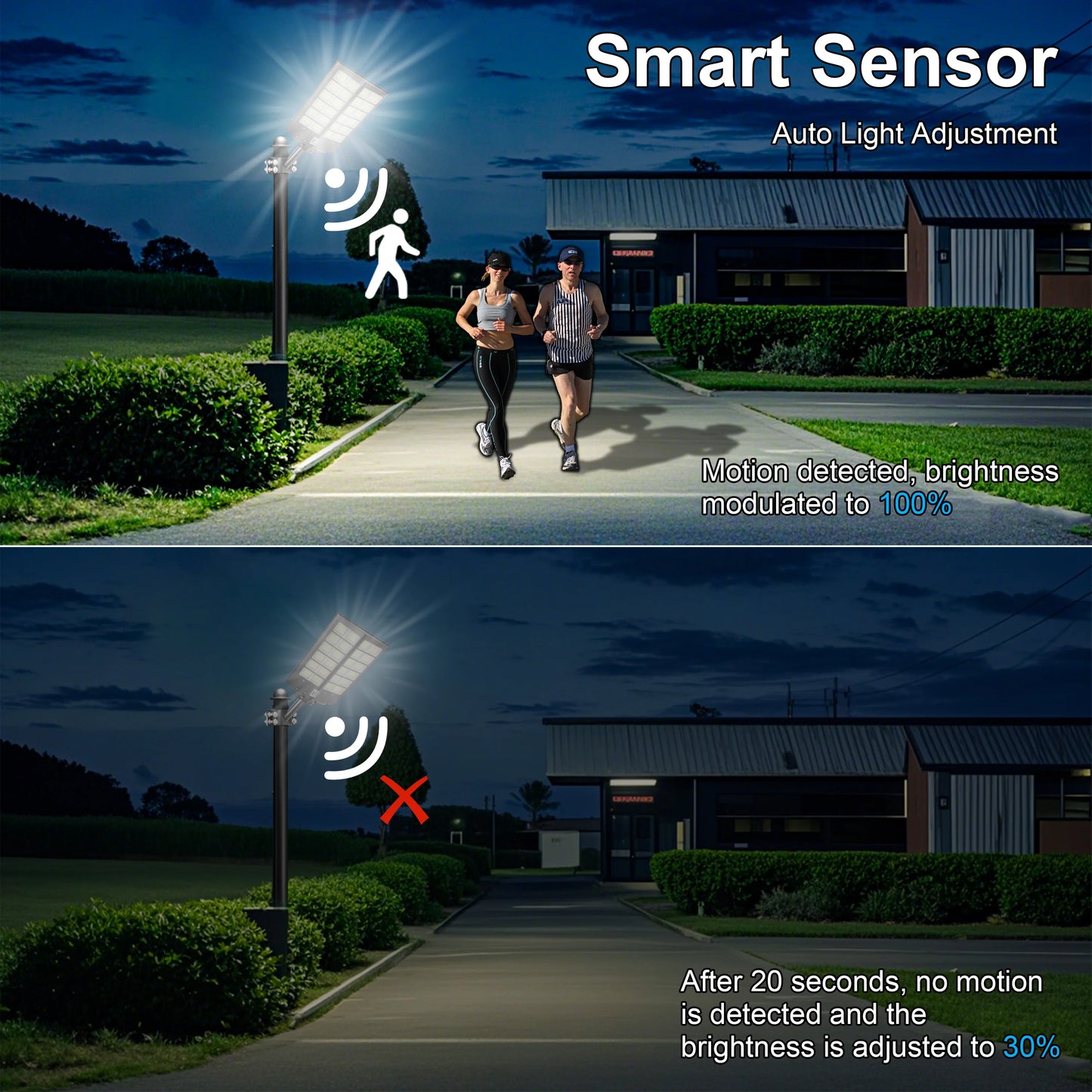 2 Pcs 6000W Outdoor  solar light with motion sensor, timer, constant bright mode, dusk-to-dawn, for yard, parking lot, IP65