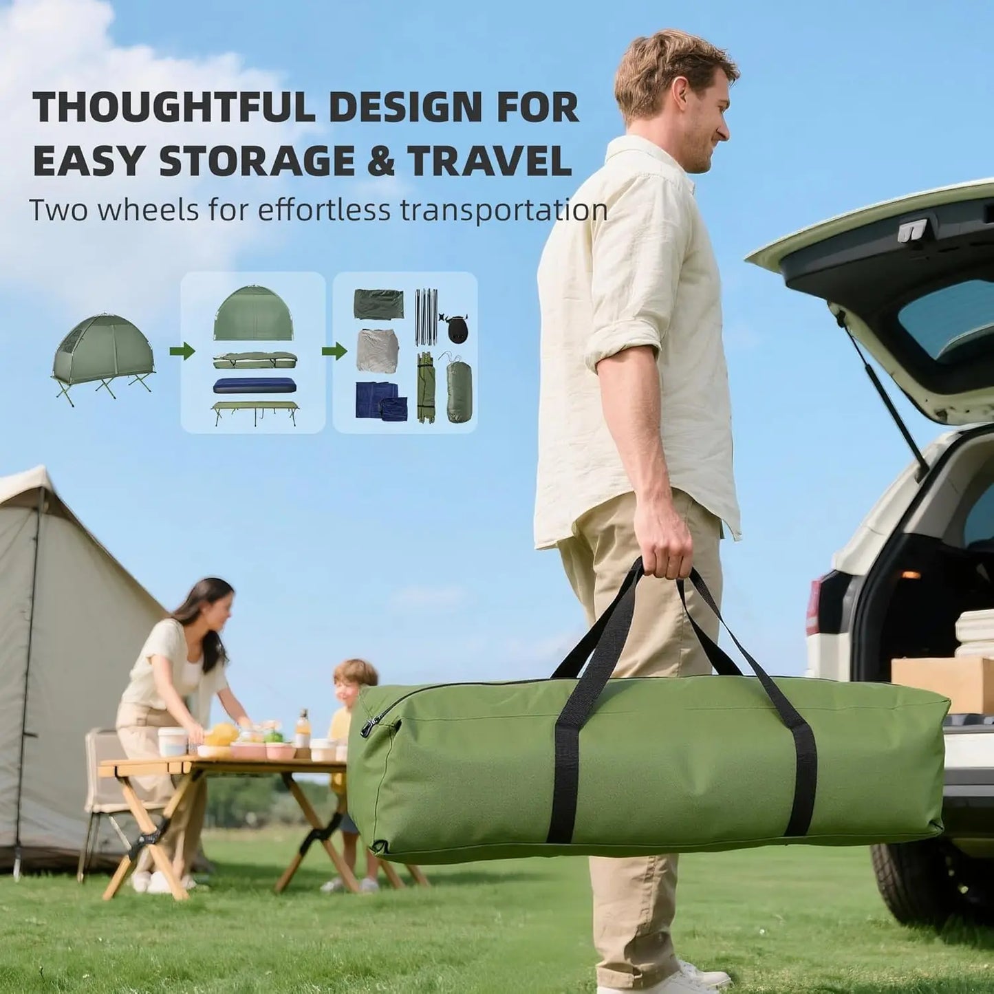 6-in-1 Folding Tent Cot Combo with Mattress, Pillow, Sleeping Bag for Outdoor Camping and Hiking