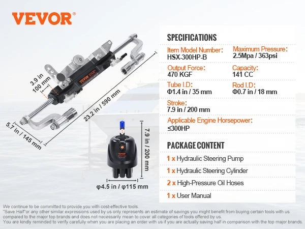 SucceBuy Hydraulic Outboard Steering Kit 90HP/150HP/300HP & Helm Pump and 24FT/26Ft Hose for Single Station Single-Engine Boats