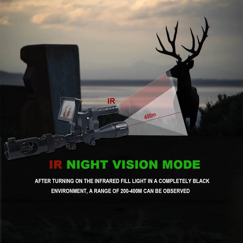 IR Optics Sight Scope Night Vision Goggles,4.3 inch Display 850nm Infrared Hunting Riflescopes Gear, Digital Video/Photo Camera