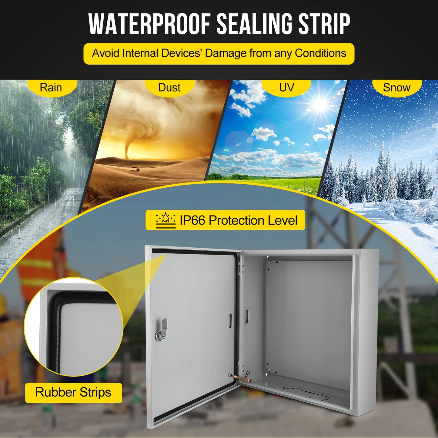 Electrical Box NEMA 4X Steel Waterproof & Dustproof Outdoor/Indoor Electrical Project Box Junction Boxes w/Lock & Mounting Plate