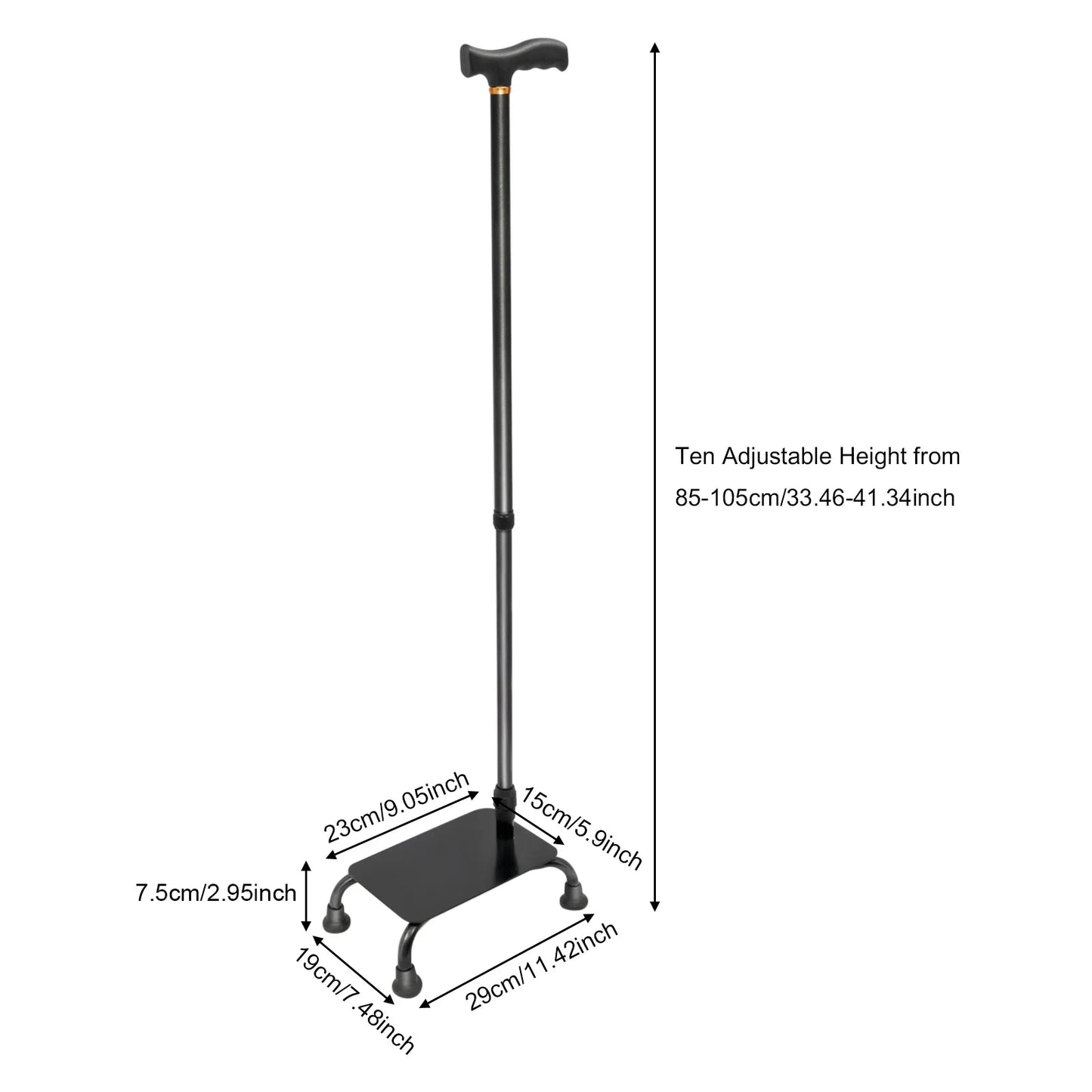 2-in-1 Stair Climbing Cane Heavy Duty Assist Cane Adjustable Convertible Walking Stick w/9" Pedal for Elderly & Mobility Aid