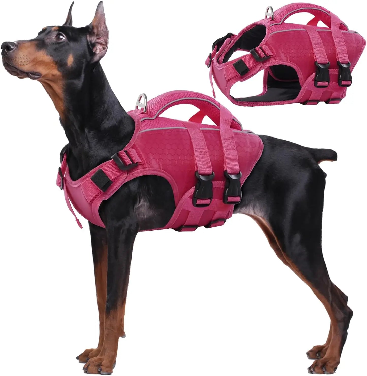 High Flotation Dog Life Jacket for Swimming Boating, Adjustable Reflective Vest with Rescue Handle, Lightweight for Pool Use