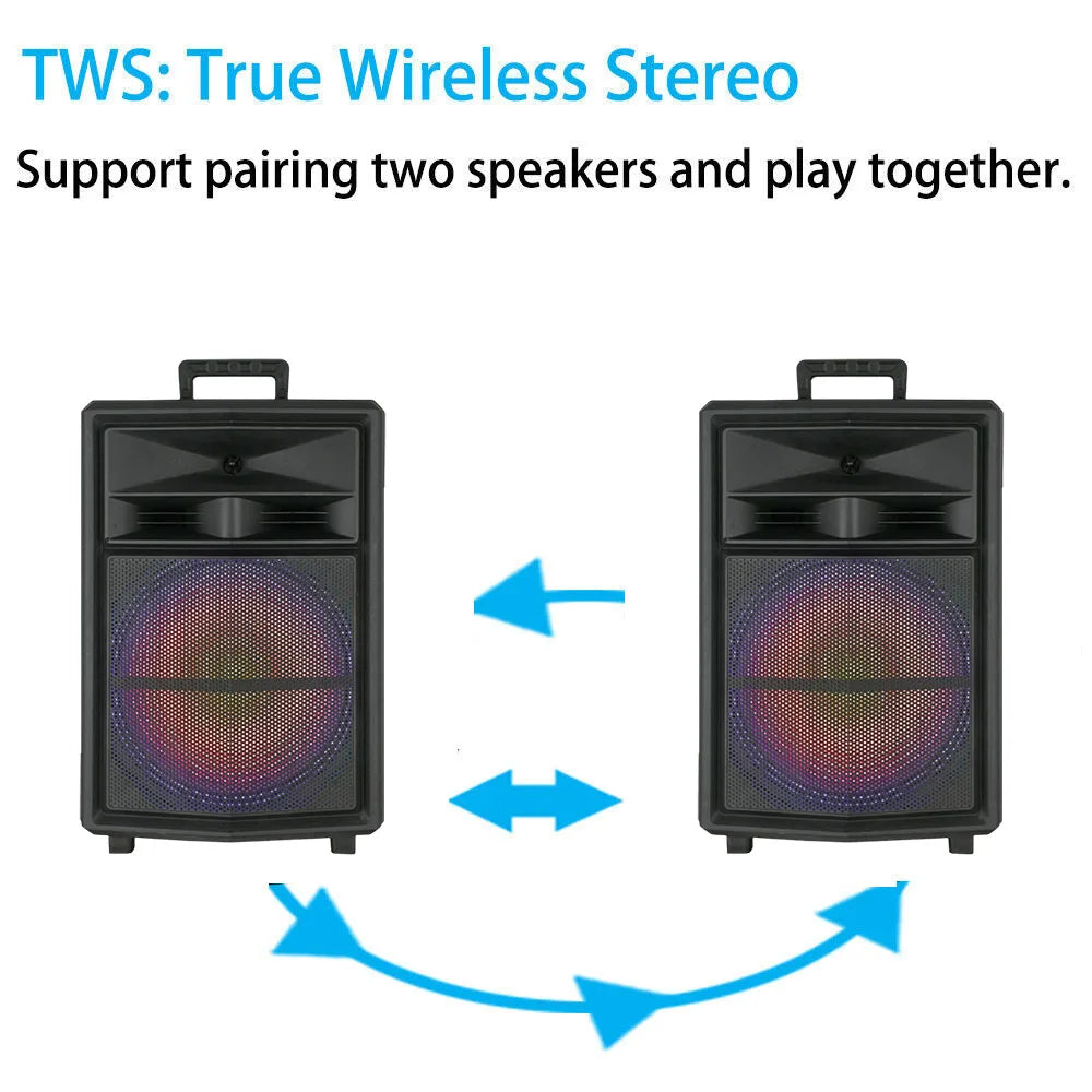 Portable Bluetooth Party Speaker 15" Subwoofer w/Stand Sound System Dj Karaoke RGB Light Rechargeable Outdoor Speaker with Mic