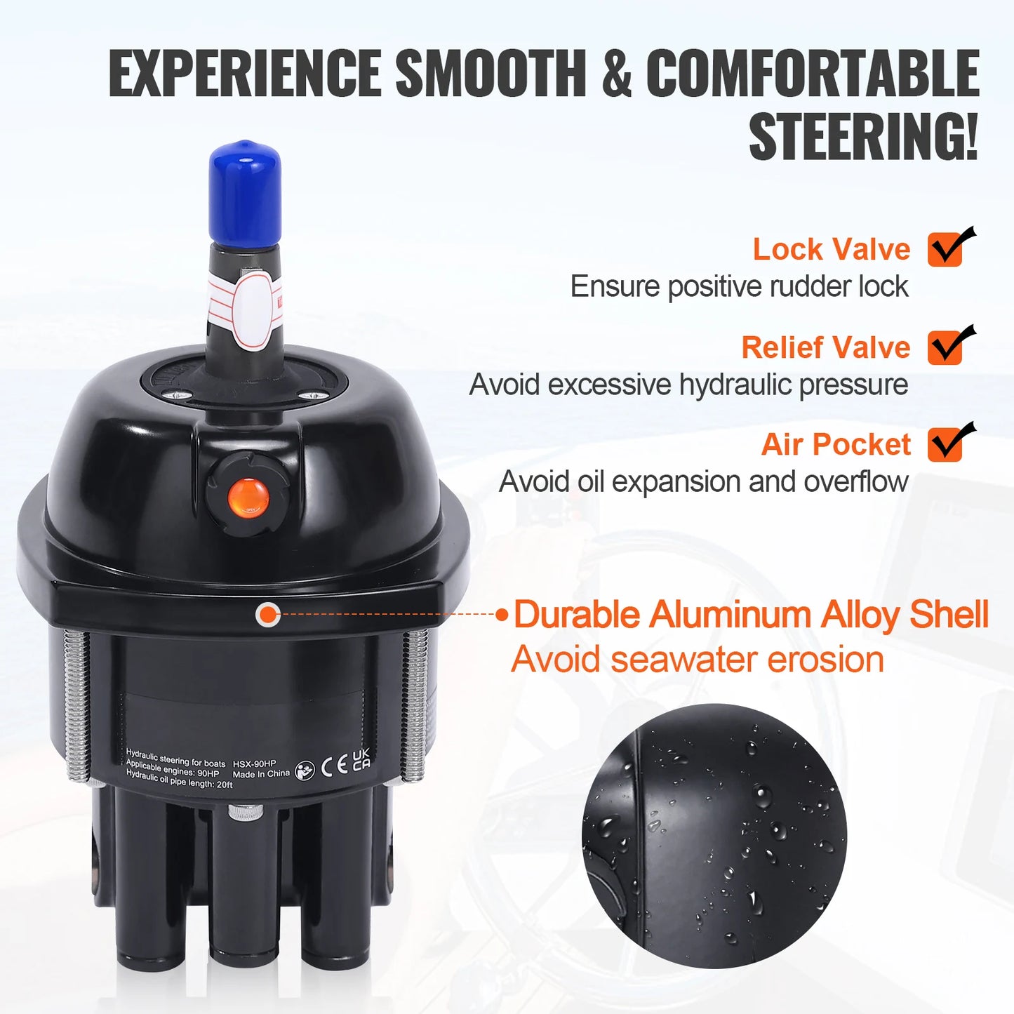 SucceBuy Hydraulic Outboard Steering Kit 90HP Marine Boat Hydraulic Steering System for Single Station Single-Engine Boats Use