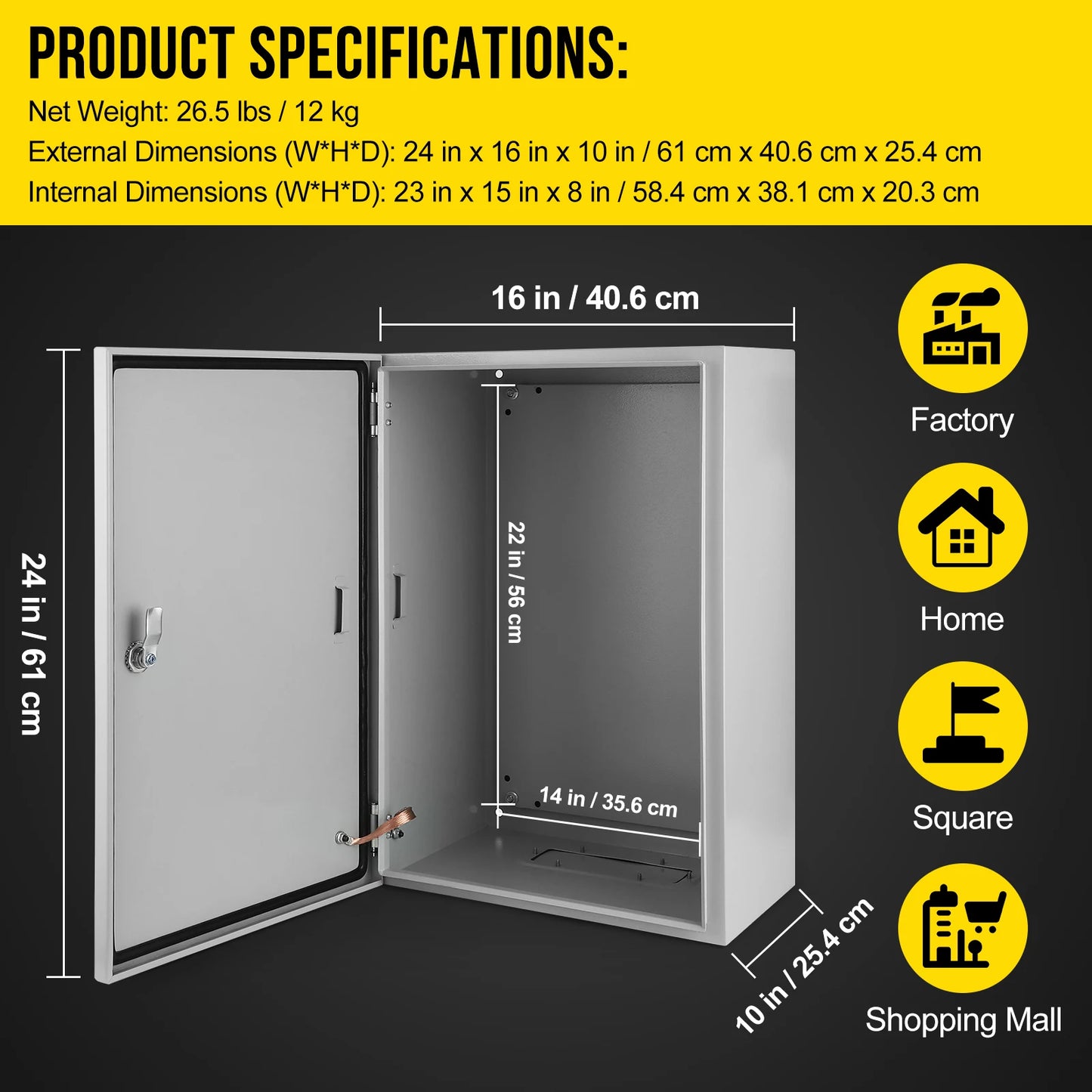 Electrical Box NEMA 4X Steel Waterproof & Dustproof Outdoor/Indoor Electrical Project Box Junction Boxes w/Lock & Mounting Plate