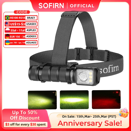 SOFIRN HS42 2100lm Headlamp 18650 USB C Rechargeable RED LED Flashlight SST40 LED EDC Torch with Magnetic for Camping