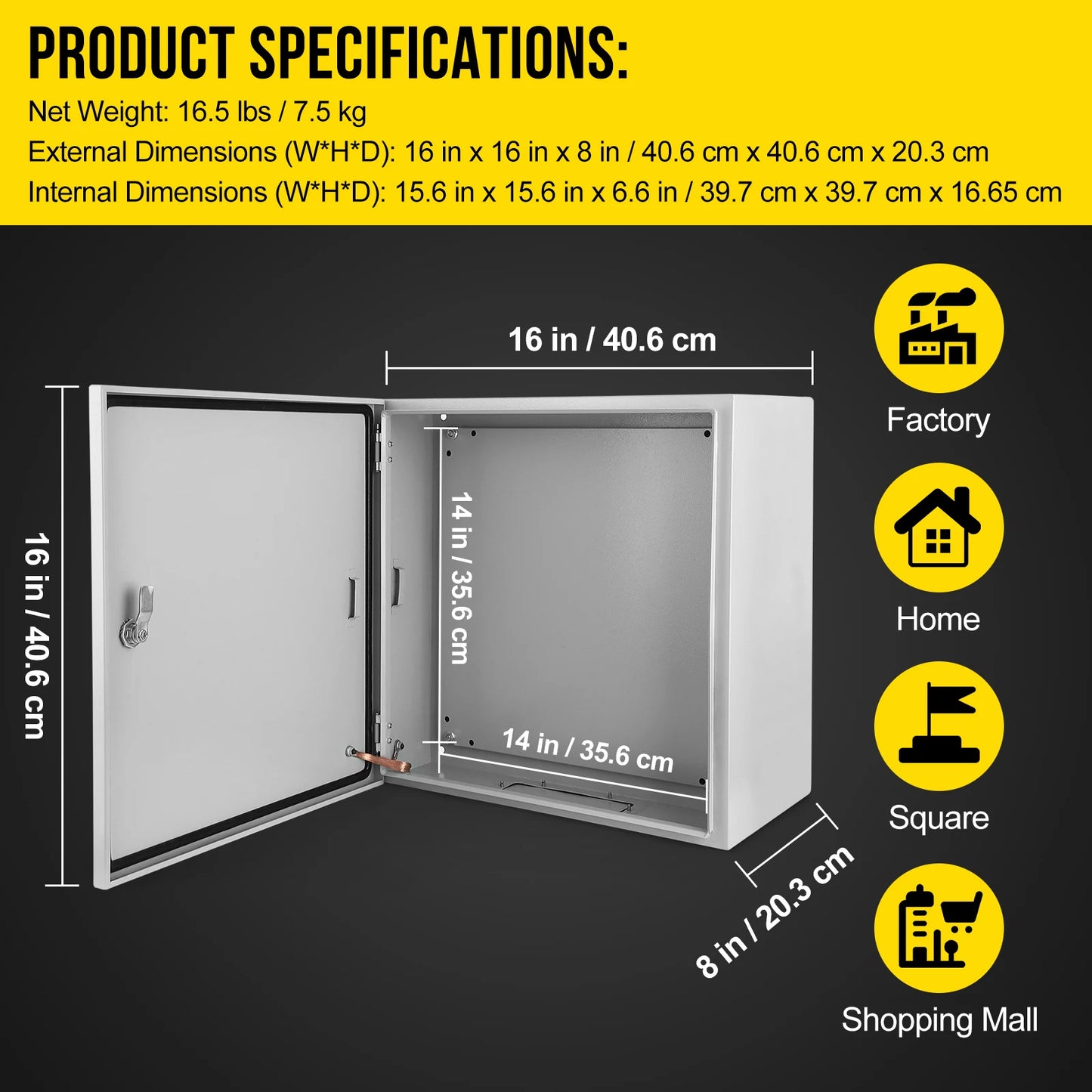Electrical Box NEMA 4X Steel Waterproof & Dustproof Outdoor/Indoor Electrical Project Box Junction Boxes w/Lock & Mounting Plate