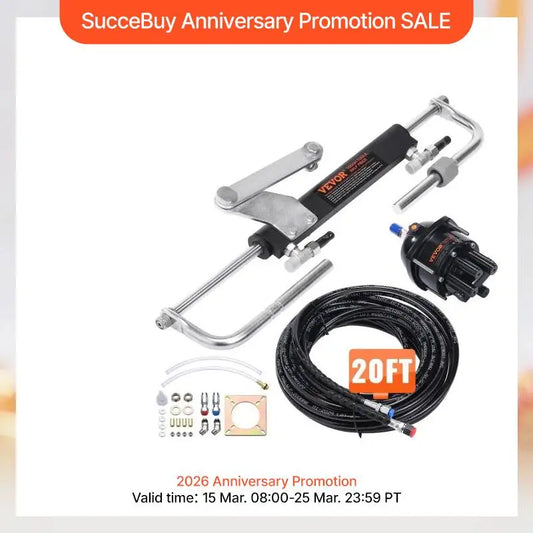 SucceBuy Hydraulic Outboard Steering Kit 90HP Marine Boat Hydraulic Steering System for Single Station Single-Engine Boats Use