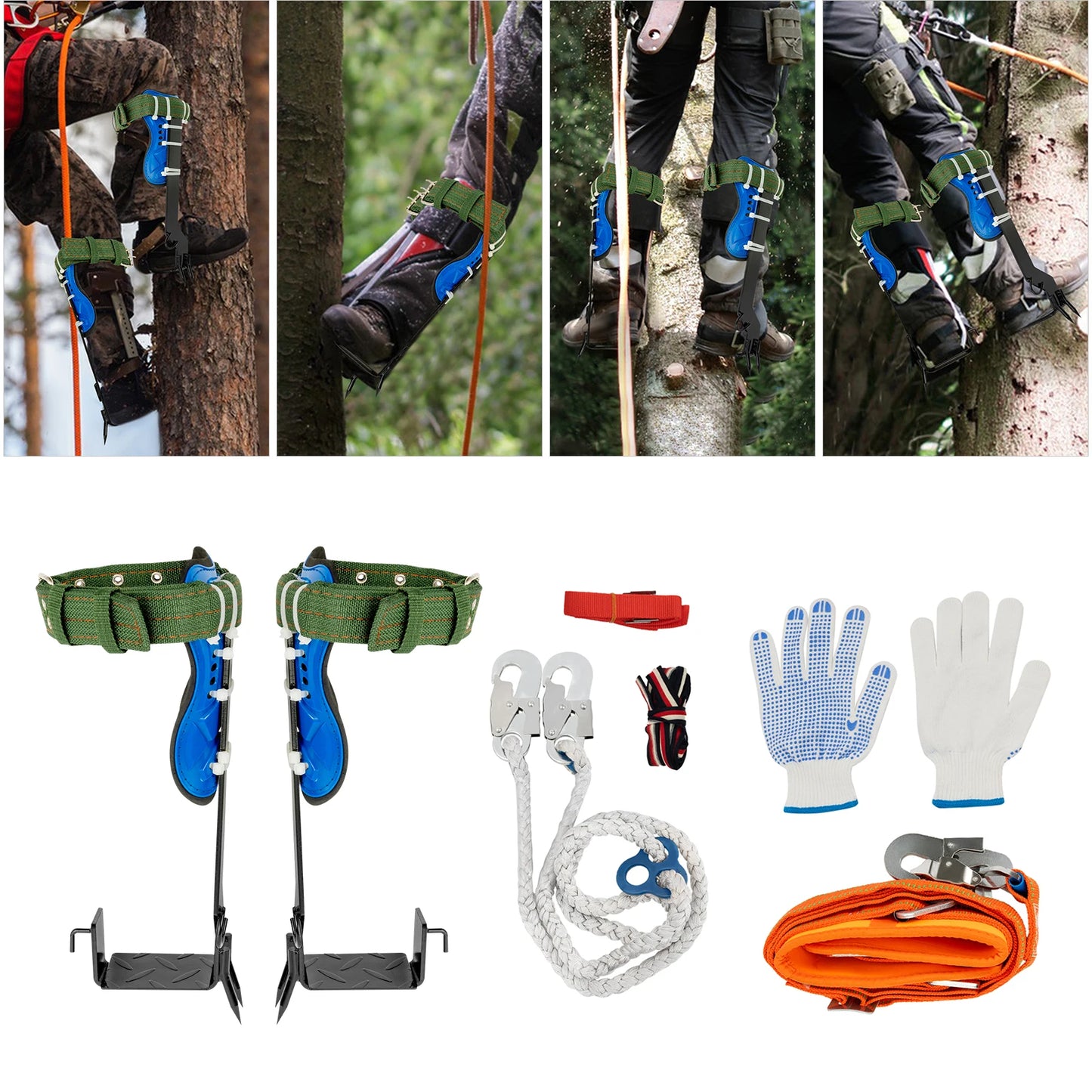 Tree Climbing Spikes Kit with Safety Belt Harness 220lbs Ergonomic Climbing Gear Arborist Aider Tool for Hunting Logging Picking