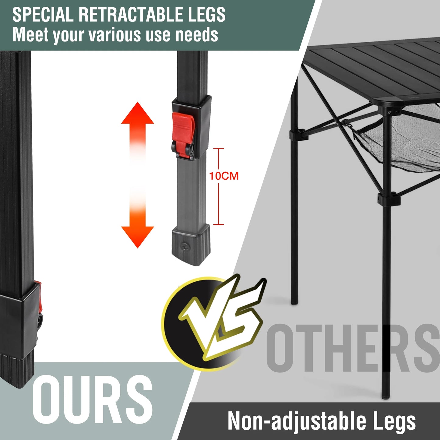 VILLEY Folding Camping Square Table with Carry Bag, Lightweight Aluminum Adjustable Square Table for Outdoor, Camping, Picnic