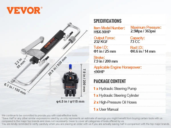 SucceBuy Hydraulic Outboard Steering Kit 90HP/150HP/300HP & Helm Pump and 24FT/26Ft Hose for Single Station Single-Engine Boats