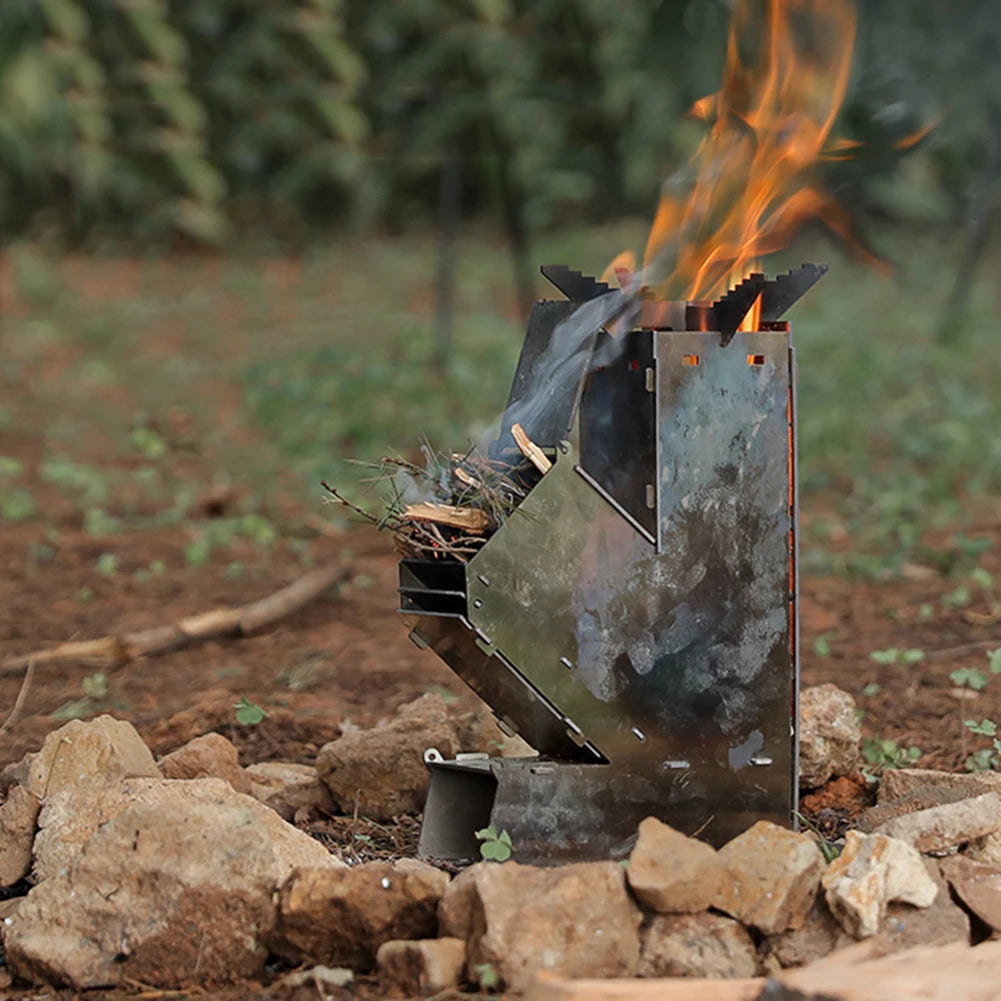 BBQ Rocket Stove Stainless Steel Cooking Stove Portable Collapsible Camping Stove Outdoor Wood Burning for Traveling BBQ Picnic