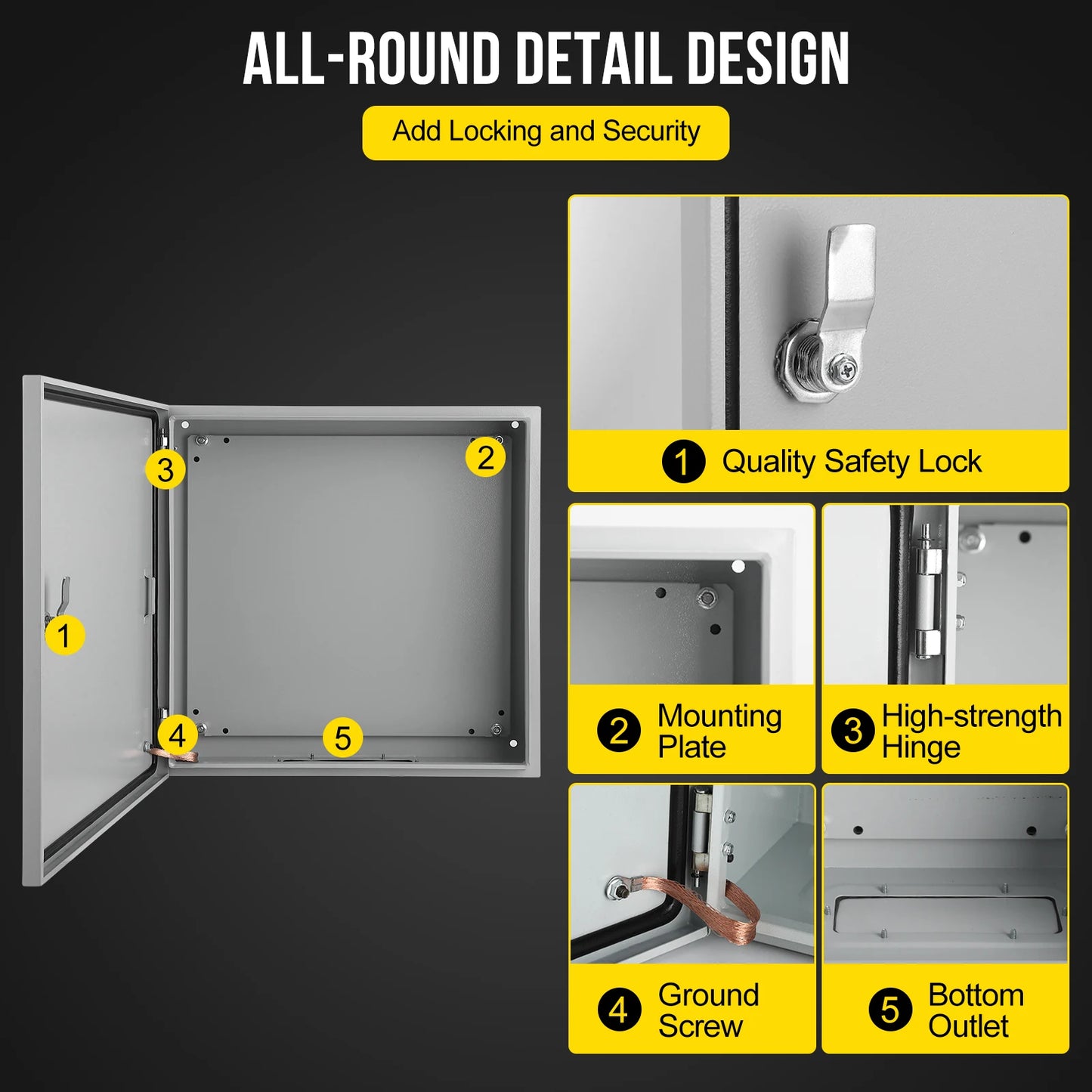 Electrical Box NEMA 4X Steel Waterproof & Dustproof Outdoor/Indoor Electrical Project Box Junction Boxes w/Lock & Mounting Plate