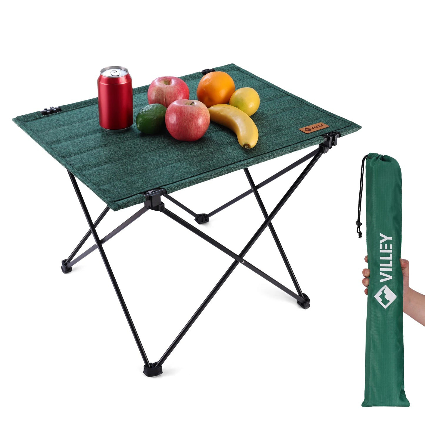 VILLEY Folding Camping Table with Carry Bag, Portable Lightweight Beach Table with Oxford Fabric and Reinforced Aluminum Panel