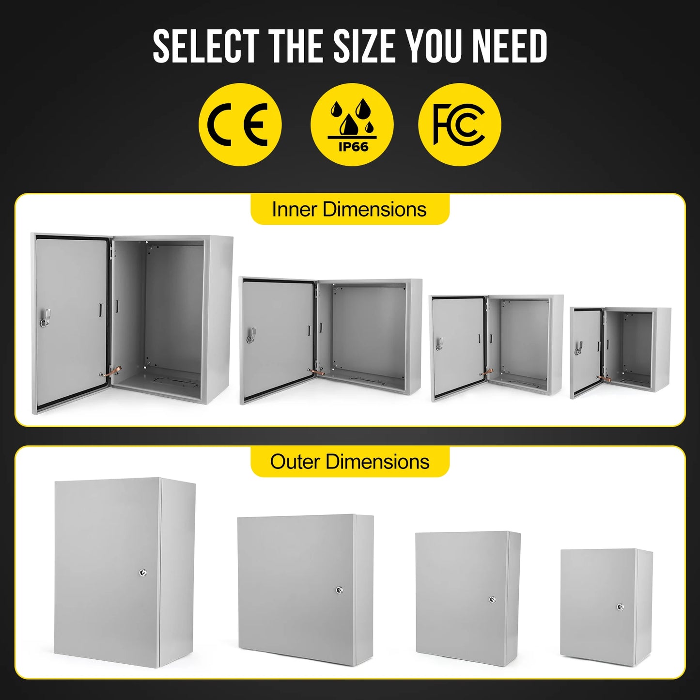 Electrical Box NEMA 4X Steel Waterproof & Dustproof Outdoor/Indoor Electrical Project Box Junction Boxes w/Lock & Mounting Plate