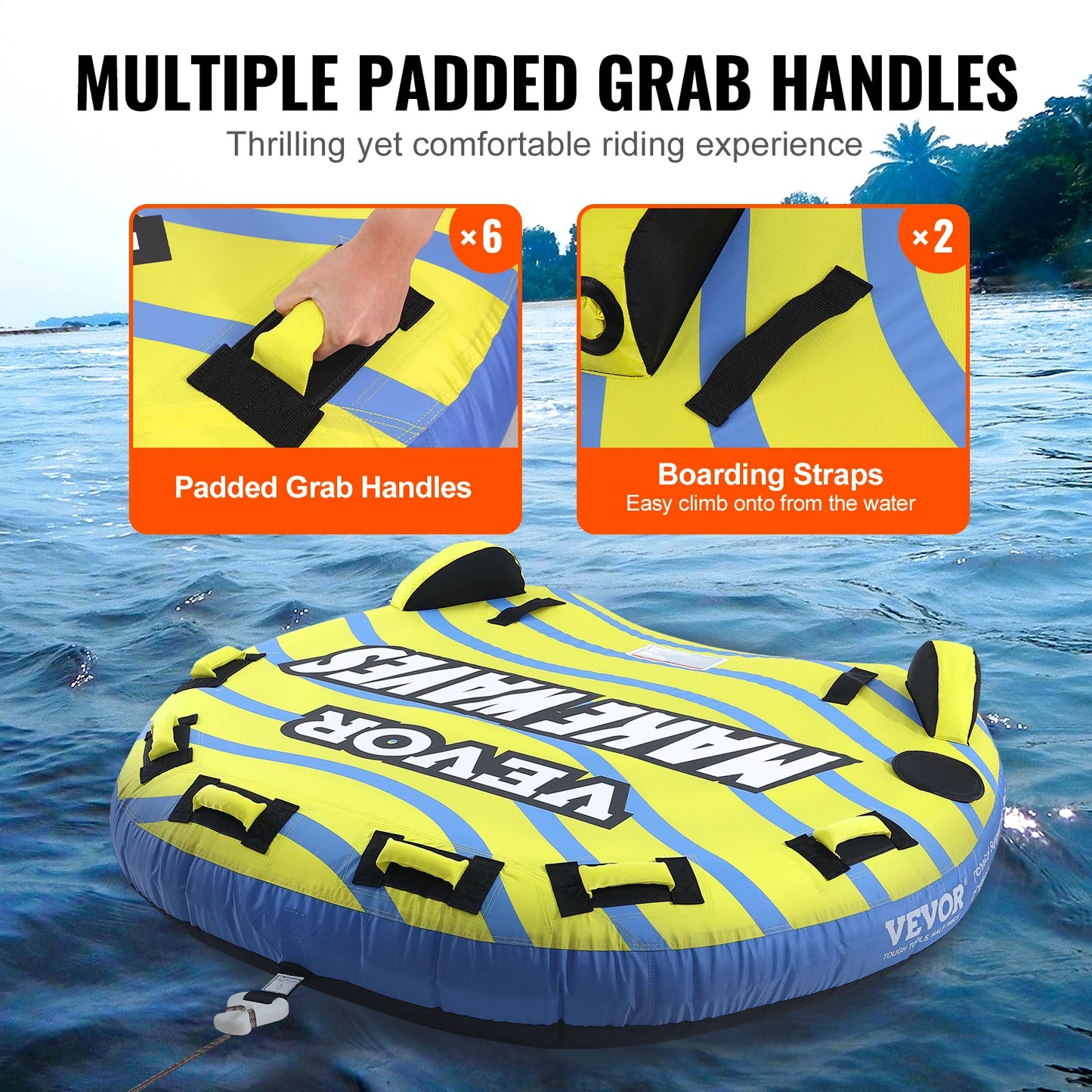 SucceBuy Towable Tube for Boating, 1-3 People Inflatable Towable Tube with Bumper Fins, 510lb Water Sport Towable Tubes for Boat