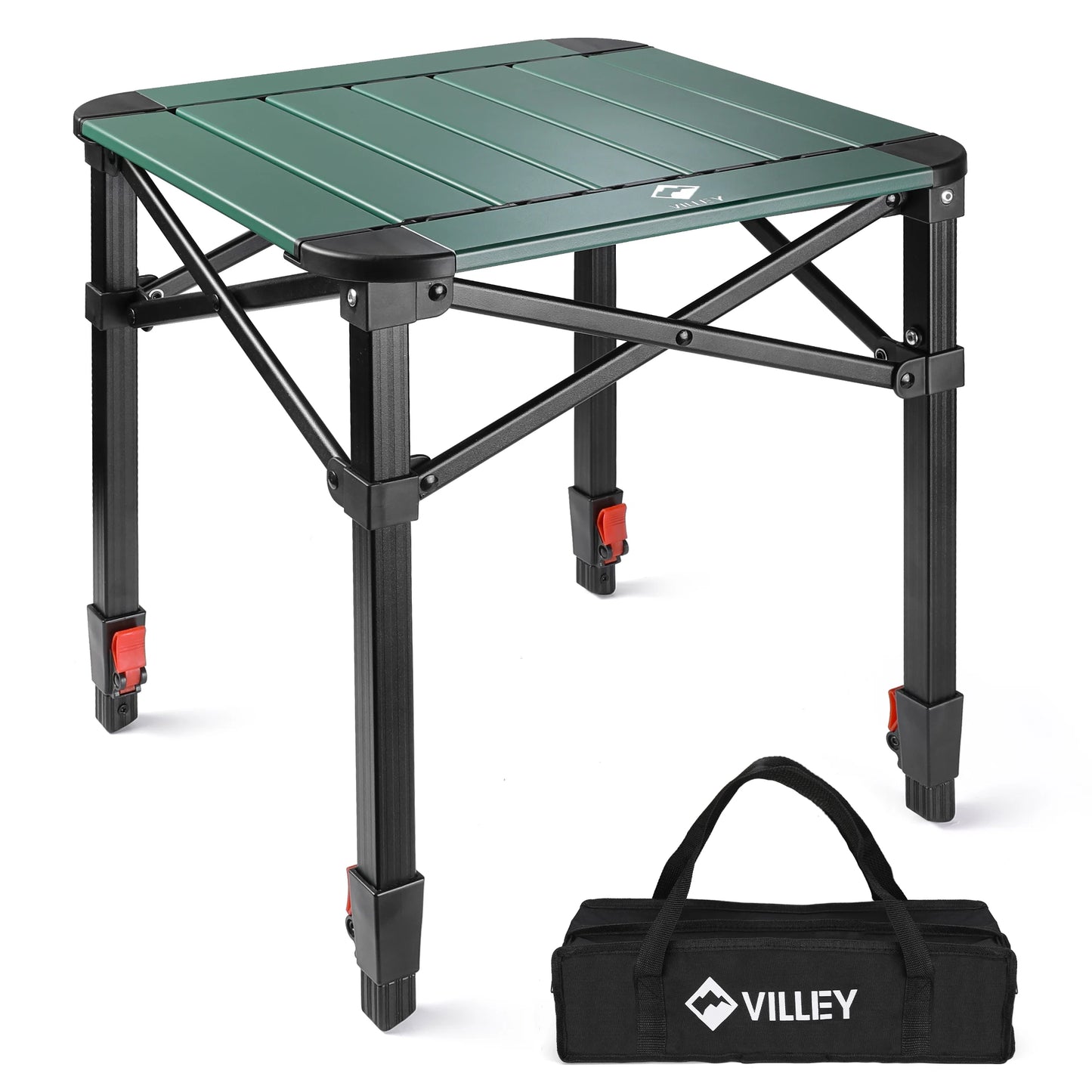 VILLEY Folding Camping Square Table with Carry Bag, Lightweight Aluminum Adjustable Square Table for Outdoor, Camping, Picnic
