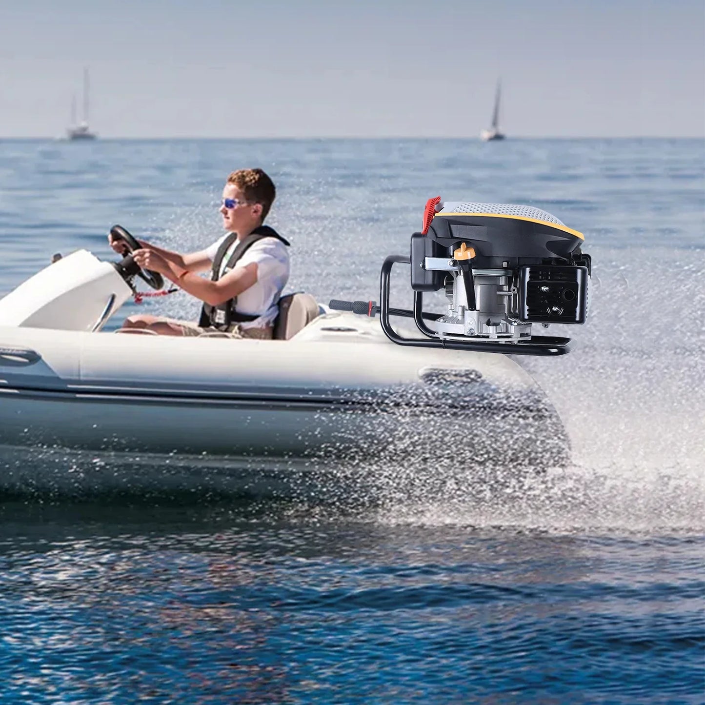 4 Stroke 9HP 225CC Outboard Motor, Heavy Duty Long Shaft Fishing Boat Engine Marine Engine w/Air Cooling&TCI Ignition
