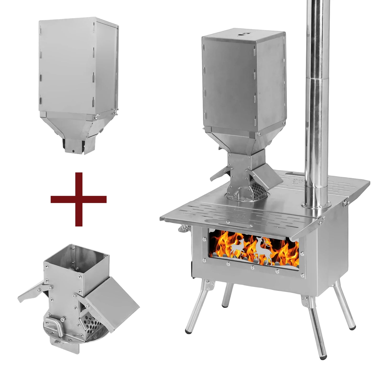 Portable Wood Burning Stove with Stainless Steel Construction Camping Stove for Outdoor Heating & Cooking Ice Fishing Hunting