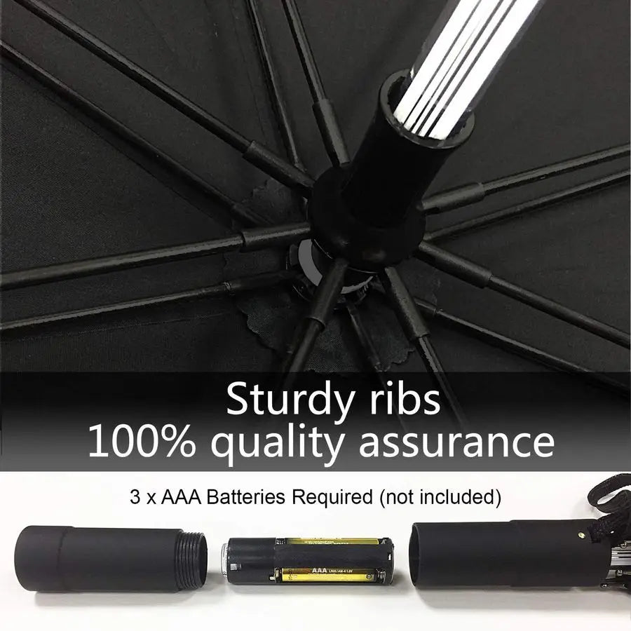 3 PACK LED Light Up Umbrellas with 7 Color Changing Effects Windproof Golf Umbrellas with Flashlight Handle Clear Black Gray