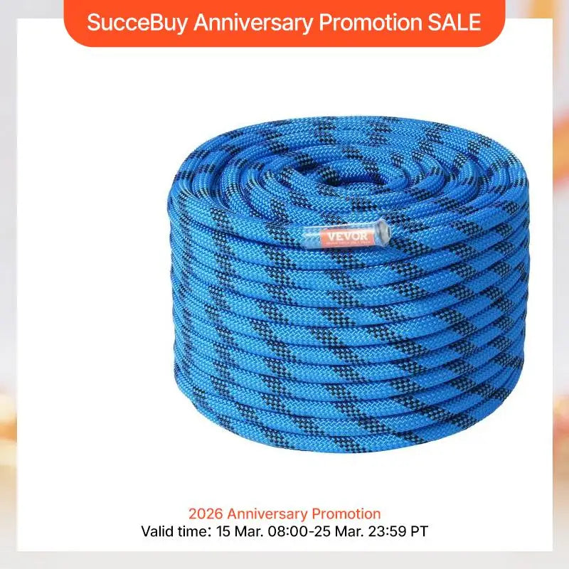 VEVOR 12.7mm Static Climbing Rope 125/150/200ft Outdoor Rock Climbing Rope 30KN Breaking Tension Fiber Rope w/ Steel Snap Hooks