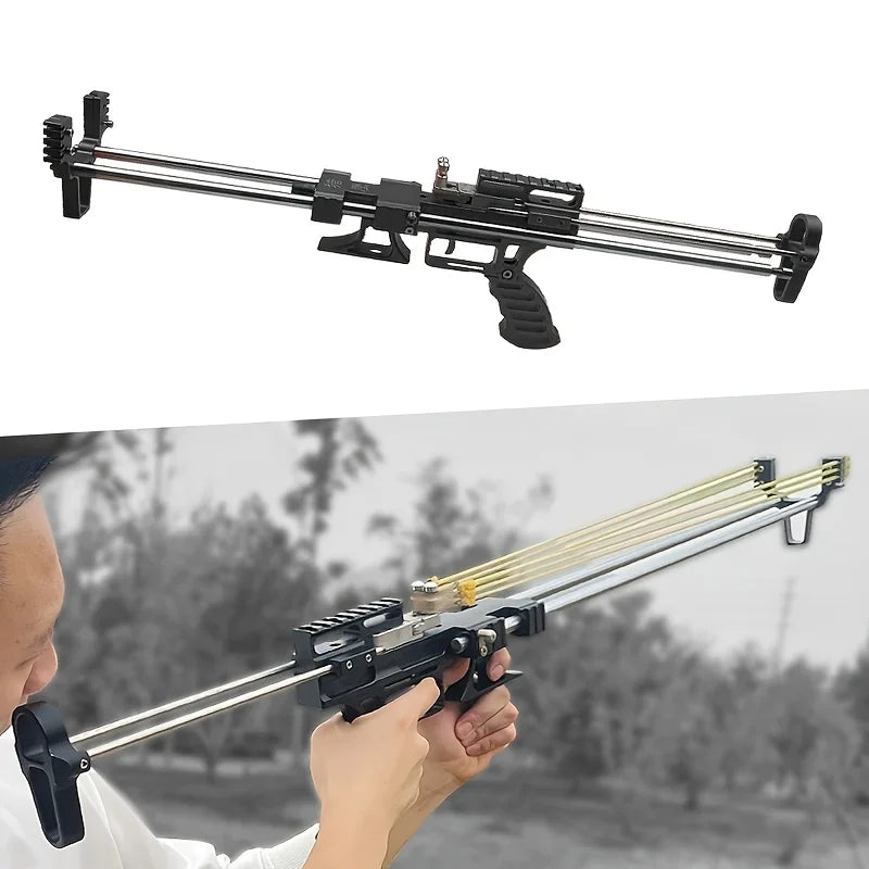 80LBS Telescopic Long Pole Slingshot Laser All Metal Powerful Shooting Hunting Slingsshot Can Be Installed Hunting Accessories