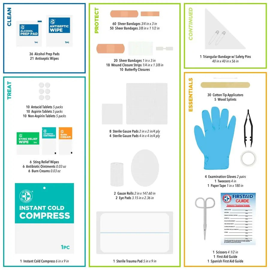 First Aid Kit, Teal, 326 Piece, Exceeds OSHA and ANSI Guidelines 100 People Office, Home, Car, School, Emergency, Survival, Camp