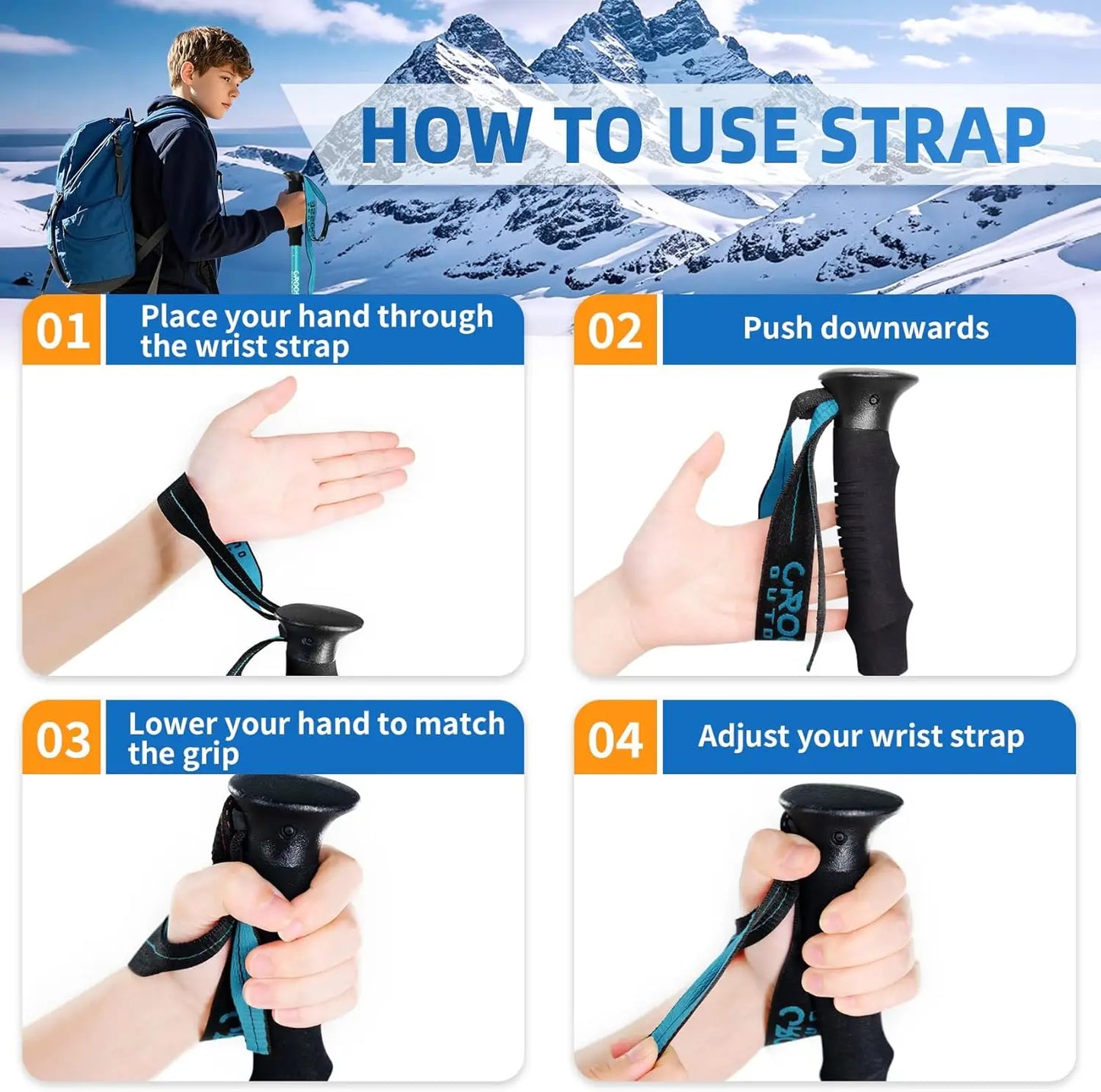 Lightweight Adjustable Kids Hiking Poles 2-Pack, Collapsible Telescoping Aluminum Trekking Sticks by Croosse