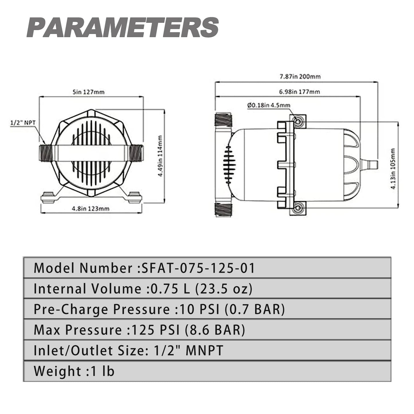 Portable Water Accumulator Tank 0.75L 125 PSI – Marine RV Boat Mini Pressure Pump for Yacht