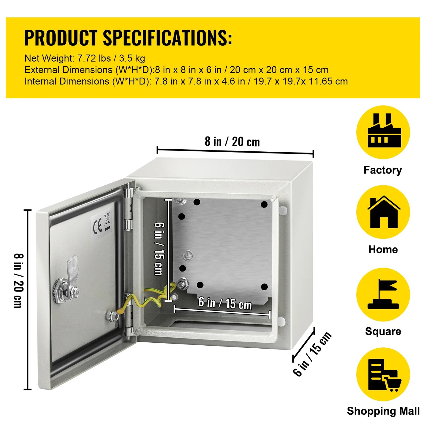 SucceBuy NEMA Steel Enclosure NEMA 4X Steel Electrical Box IP66 Waterproof & Dustproof, Outdoor / Indoor Electrical Junction Box