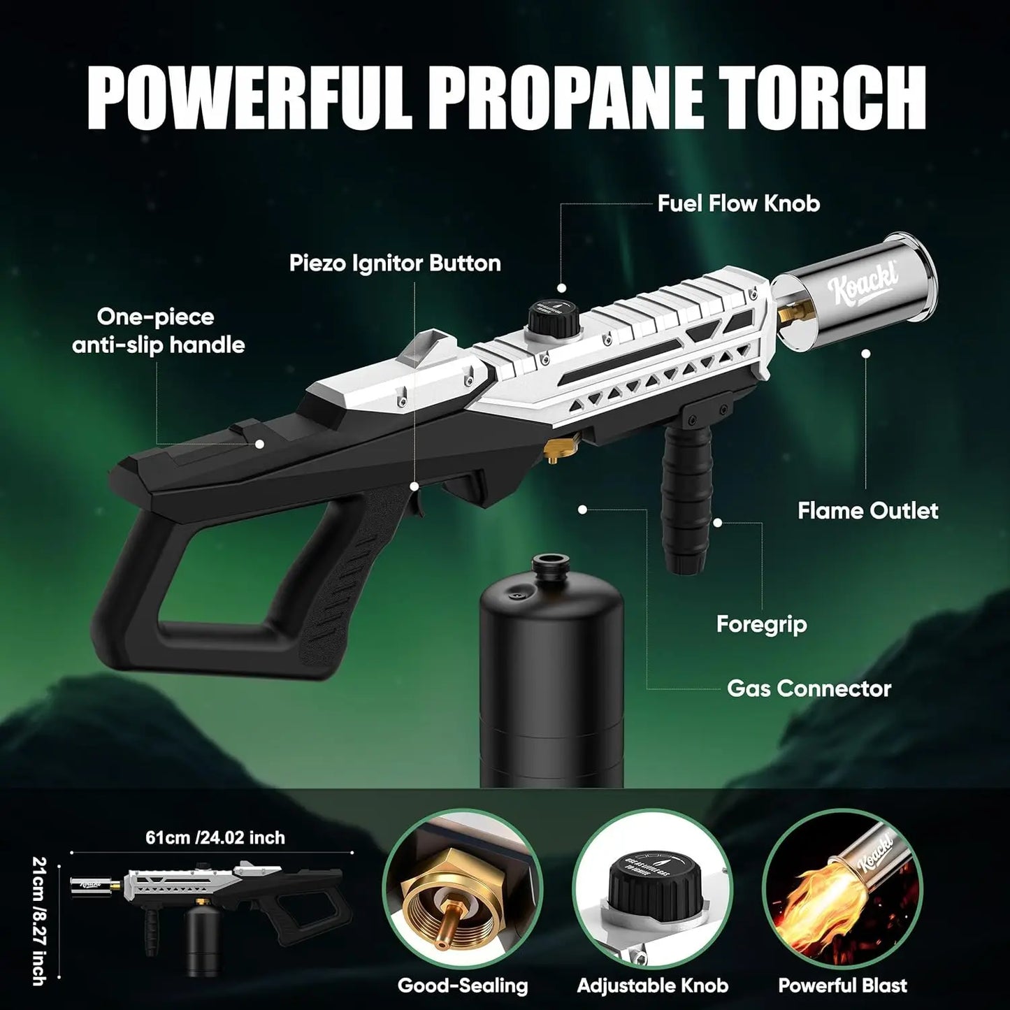 Adjustable Flame Propane Torch Gun for BBQ, Searing Steak, Camping & Welding Kits (Tank Not Included)