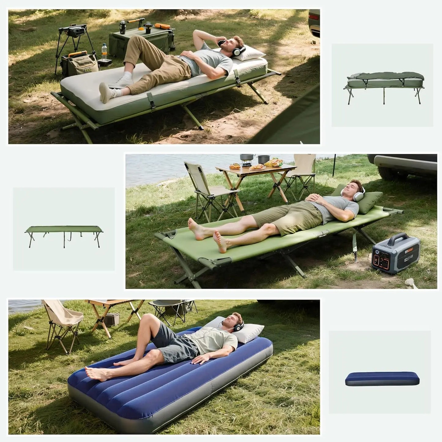 6-in-1 Folding Tent Cot Combo with Mattress, Pillow, Sleeping Bag for Outdoor Camping and Hiking