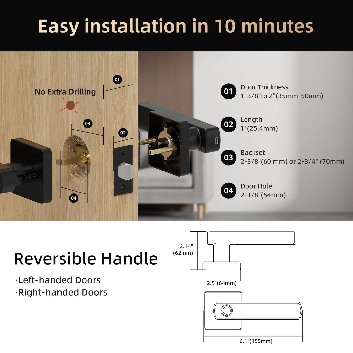 Viladepot Smart Lock Fingerprint Door Lock App Control Passcode Unlock Electronic Touchscreen Keypad