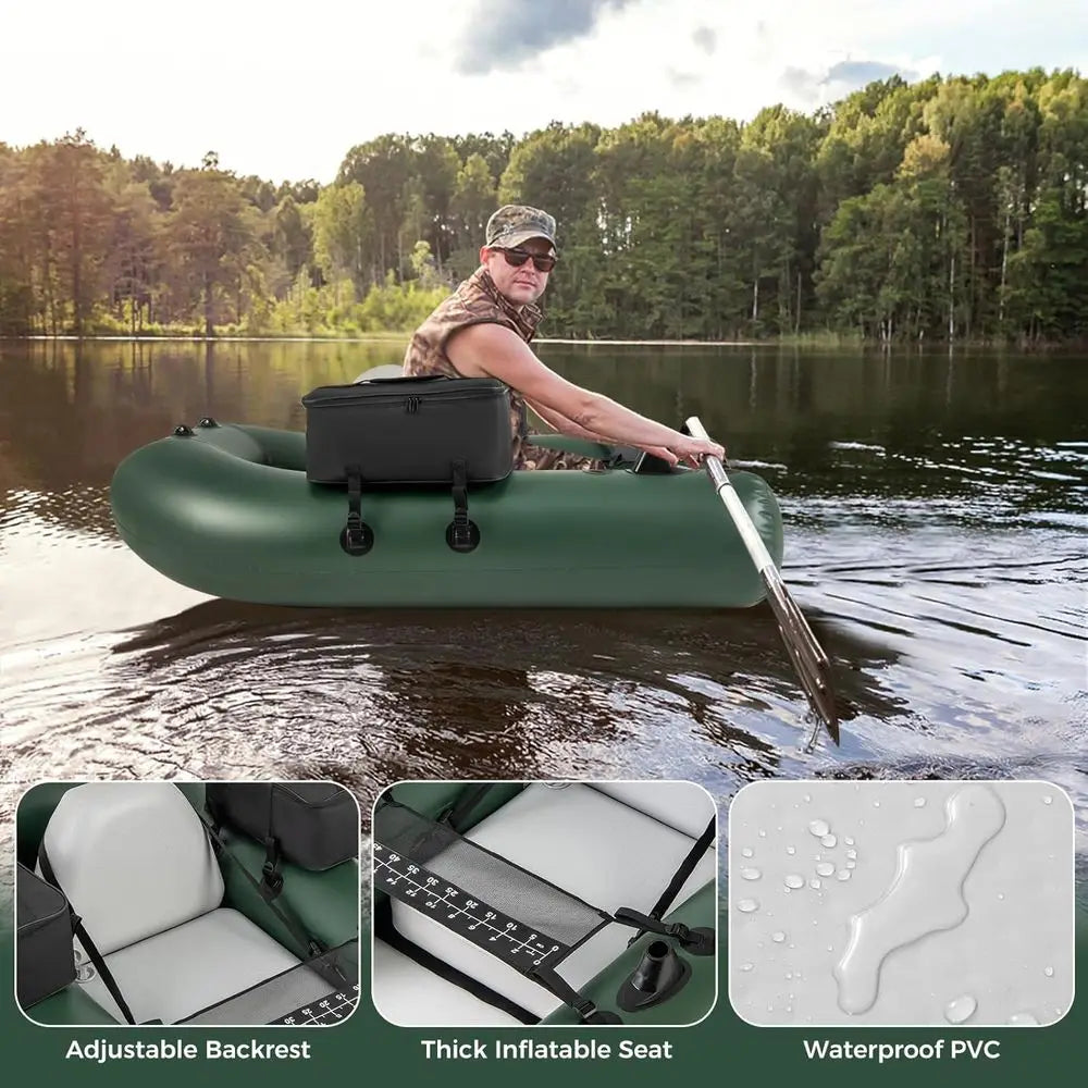 Inflatable Float Tube, Fishing Belly Boat with Fish Ruler, 2 Detachable Storage Bags, Pump, Carry Bag, PVC Fish Boat w/Reinforce