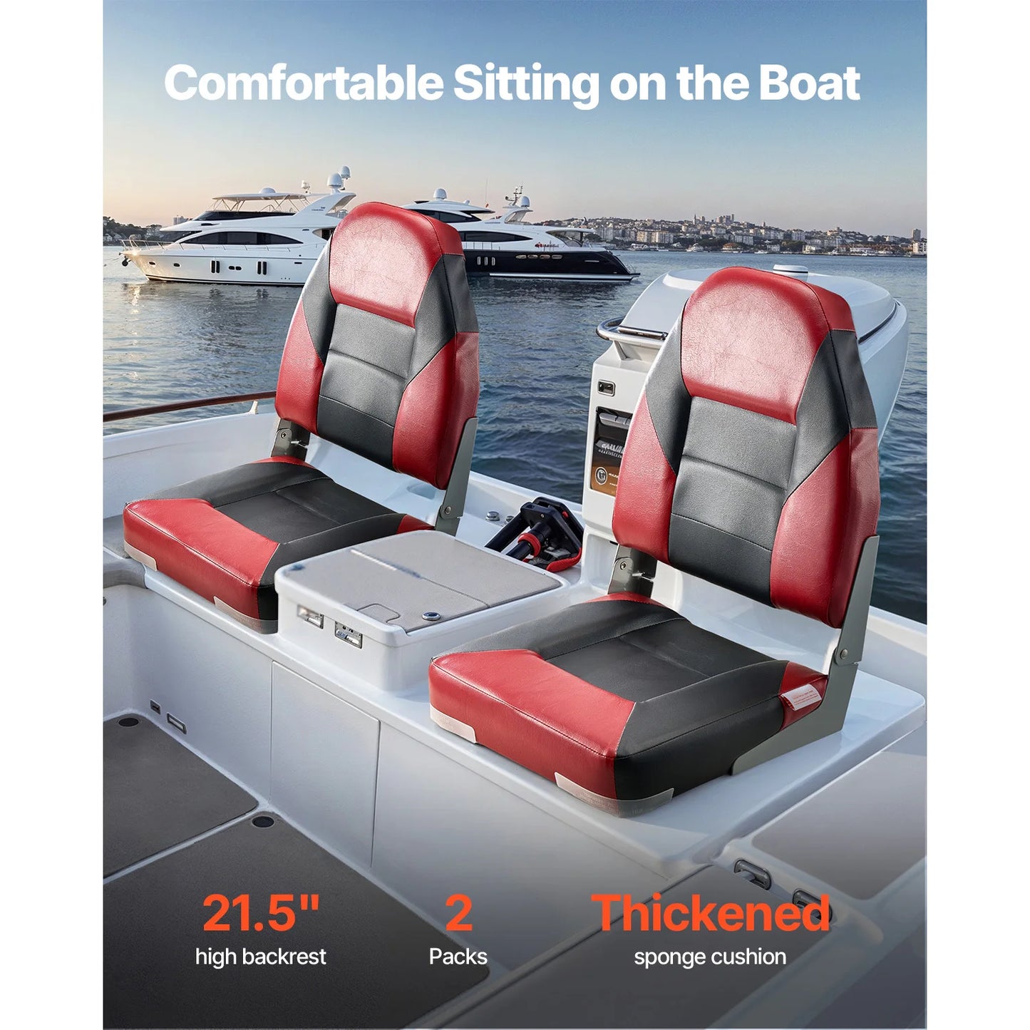 SucceBuy Boat Seat High Backrest Folding Fishing Boat Seat with Aluminum Alloy Hinges Flip Up Boat Seat for Boats, Yachts, Ships