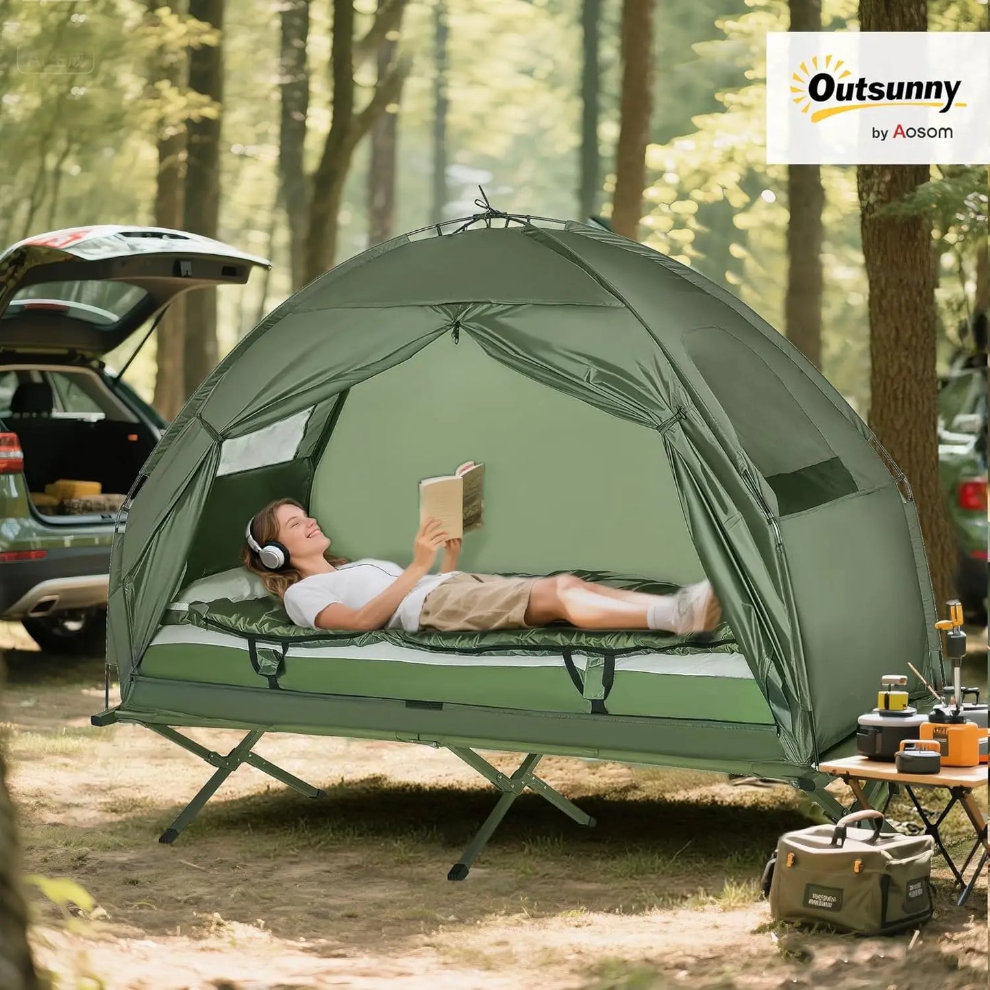 6-in-1 Folding Tent Cot Combo with Mattress, Pillow, Sleeping Bag for Outdoor Camping and Hiking