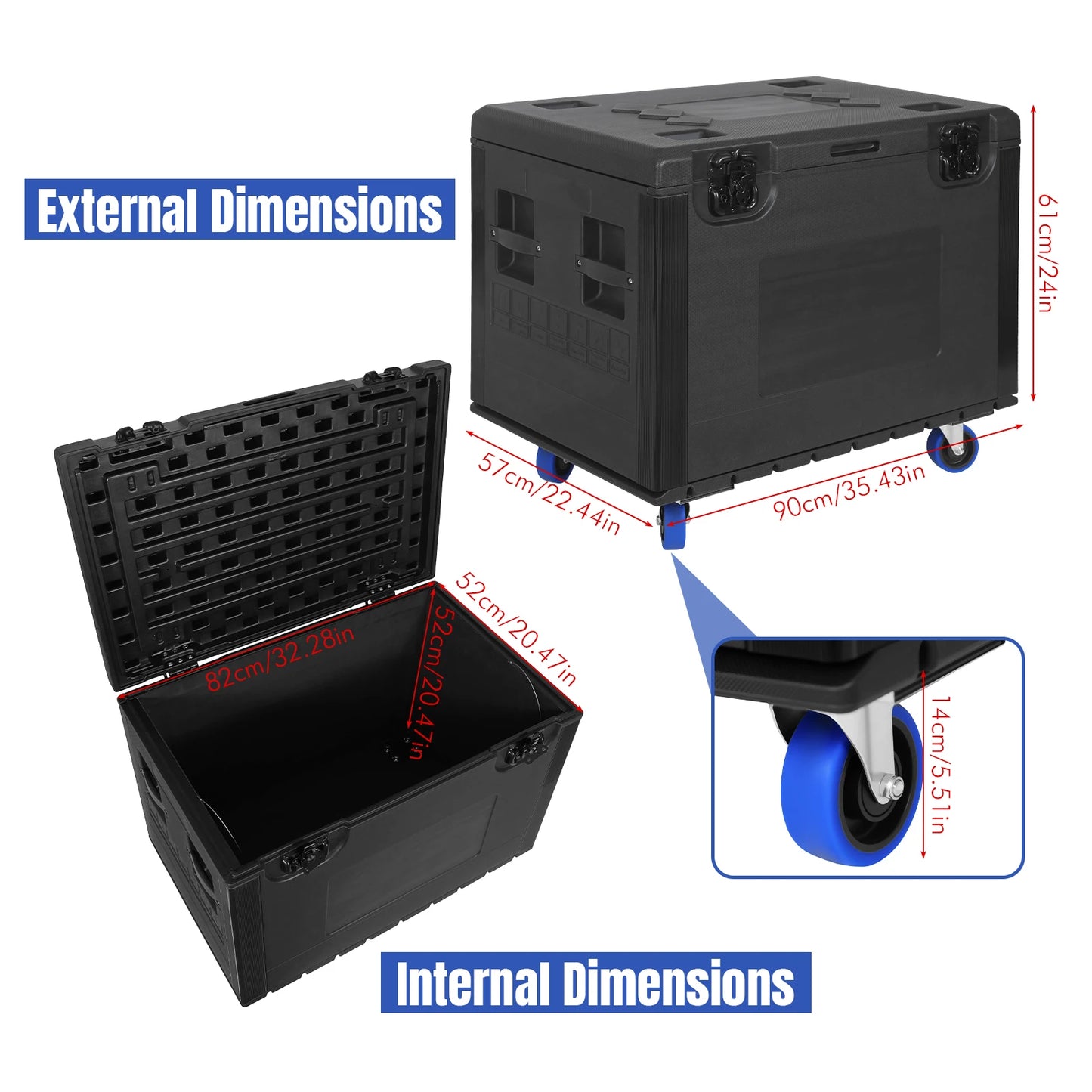 Utility Cable Trunk Road Case with Wheels Tool Box Waterproof Heavy Duty ATA for Professional Wire Audio & DJ Equipment Storage