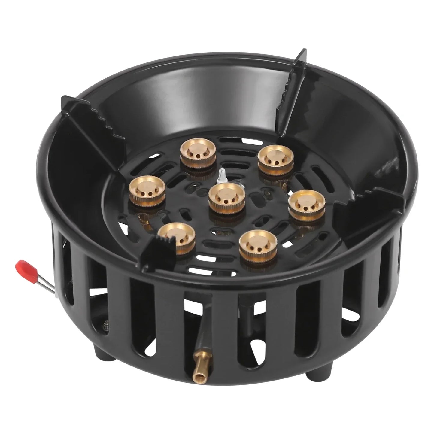 Portable Camping Stove - 7 Burners Electronic Ignition, 3 Adapters& Storage Bag, Windproof for Hiking Picnic Outdoor Cooking